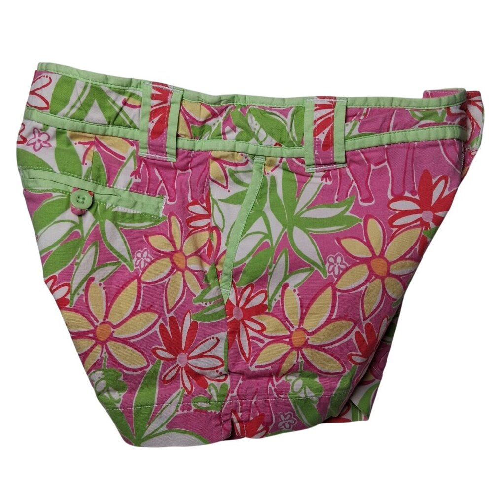 Lilly Pulitzer Shorts Girls 7 Garden Vista Pink Green Elephant Floral Beach - Picture 4 of 14